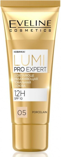 Для лица осветляюще-увлажняющая тональная основа" lumi pro expert 12h spf10" eveline, 30 мл, №05 porcelain