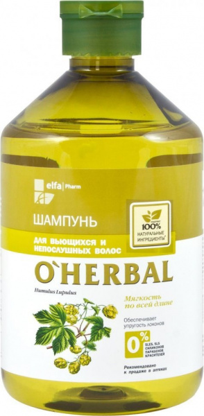 Шампуни o'herbal шампунь для вьющихся и непослушных волос, 500 мл