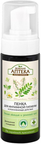 Интимная гигиена пенка для интимной гигиены "белая акация и зеленый чай" зеленая аптека, 150 мл