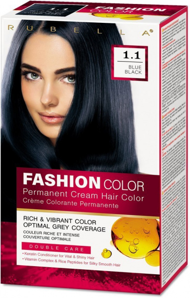 Окрашивание волос стойкая крем-краска для волос rubella fashion color 1.1 иссиня-черный, 50 мл