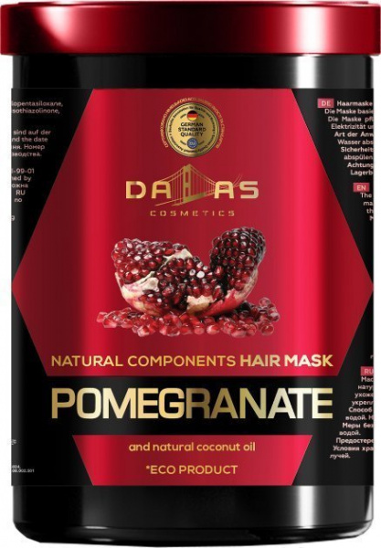 Маски dalas natural component маска для волос с маслом гранатовых косточек и натуральной кокосовой маслом, 1000 мл