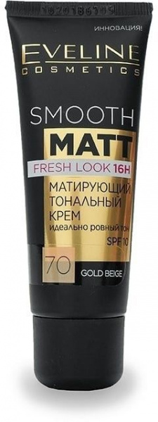 Для лица матирующий тональный крем "smooth matt spf10" eveline, 30 мл, №70 gold beige