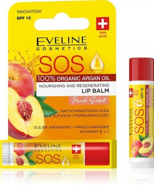 Для губ питательно-восстанавливающий бальзам для губ peach sorbet sos 100% organic argan oil eveline