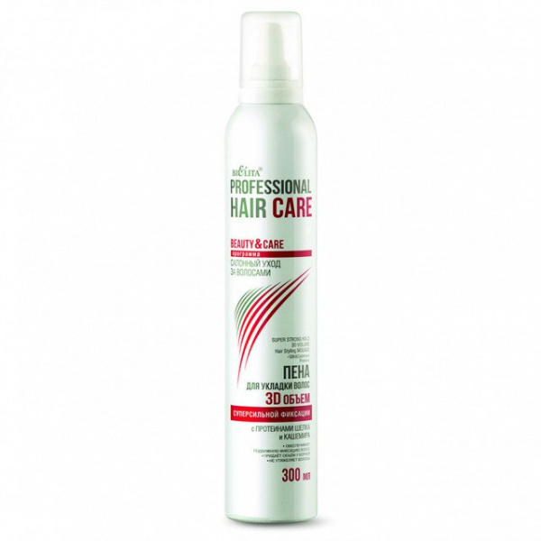 Стайлинг белита hair care пена для укладки 3d объем суперсильной фикс, 300 мл