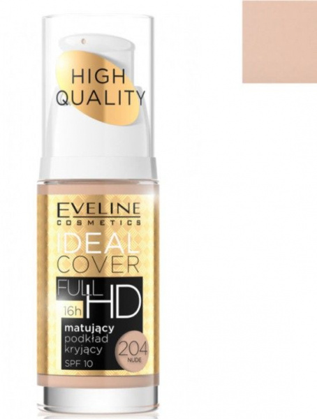 Для лица матирующий тональный крем ideal cover full hd spf10 №204 nude eveline, 30 мл
