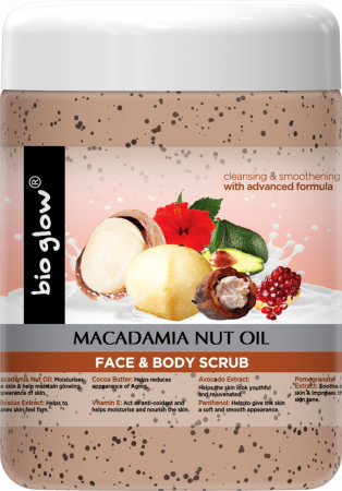 Пилинги и скрабы скраб для лица и тела "macadamia nut oil" с маслом ореха макадами, кокосовым маслом bio glow, 500 мл.