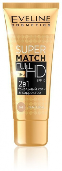 Для лица тональный крем "super match full hd 2в1" natural №64 eveline, 30 мл