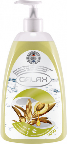 Мыло жидкое мыло "олива и увлажняющее молочко" galax, 500 мл
